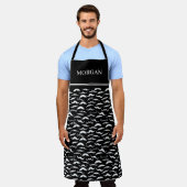 白黒ひげパターン理容師 エプロン (着用した状態)