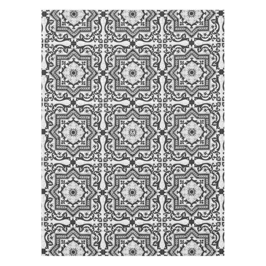 白黒ひび割れセラミックスタイルアズレジョ テーブルクロス (正面)