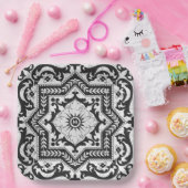 白黒ひび割れセラミックスタイルアズレジョ ペーパープレート (パーティー)