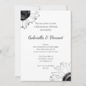 白黒ひまわりのリハ結婚ーサルディナー 招待状 (正面)