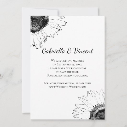 白黒ひまわりウエディングデートを保存 セーブザデート (正面)