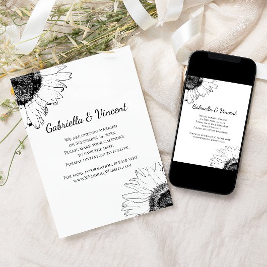 白黒ひまわりウエディングデートを保存 セーブザデート