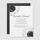 白黒ひまわりウエディングデートを保存 マグネット招待状 (正面/裏面)