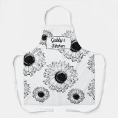 白黒ひまわりオールオーバープリントエプロン エプロン (正面)