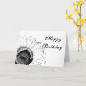 白黒ひまわりハッピーバースデー カード (黄色い花)