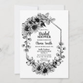 白黒ひまわりフローラブライダルシャワー 招待状 (正面)