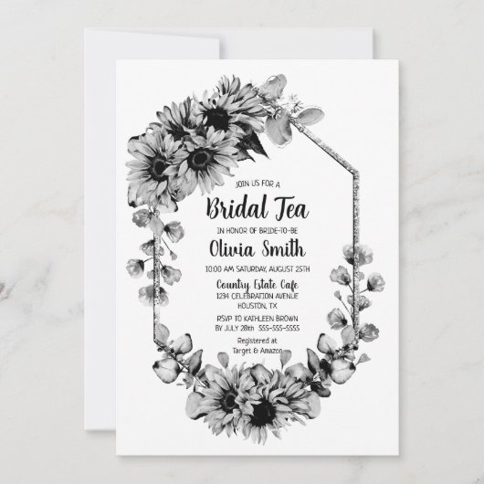 白黒ひまわりフローラブライダル茶 招待状 (正面)