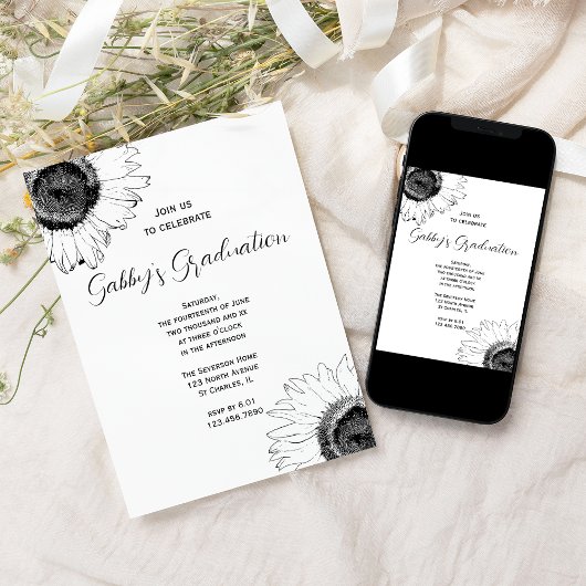 白黒ひまわり卒業パーティー 招待状