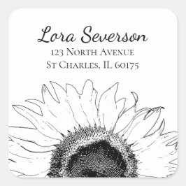 白黒ひまわり差出人住所封筒用シール スクエアシール