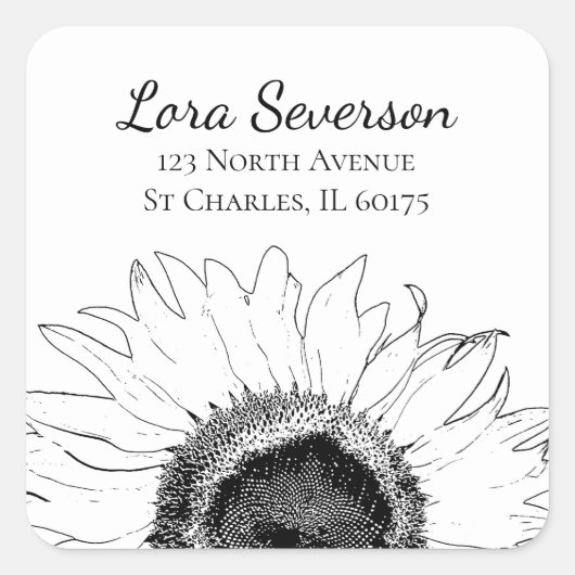 白黒ひまわり差出人住所封筒用シール スクエアシール (正面)