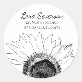 白黒ひまわり差出人住所 ラウンドシール