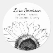 白黒ひまわり差出人住所 ラウンドシール (正面)