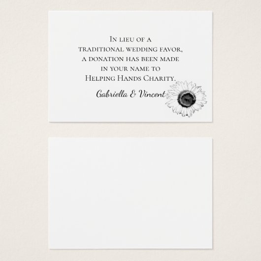 白黒ひまわり結婚のチャリティーフェイスカード (正面&裏面)
