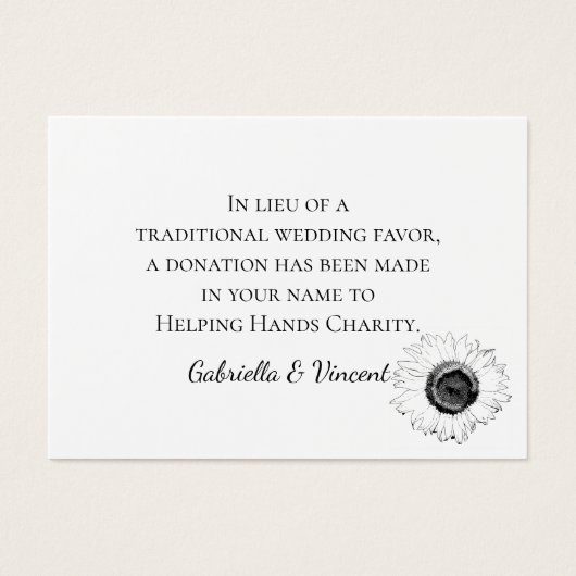 白黒ひまわり結婚のチャリティーフェイスカード (正面)