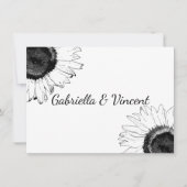 白黒ひまわり結婚のフラットノートカード ノートカード (正面)