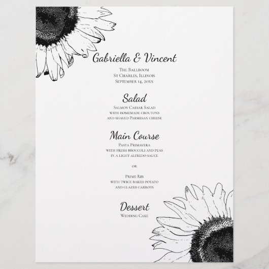白黒ひまわり結婚のメニュー (正面)