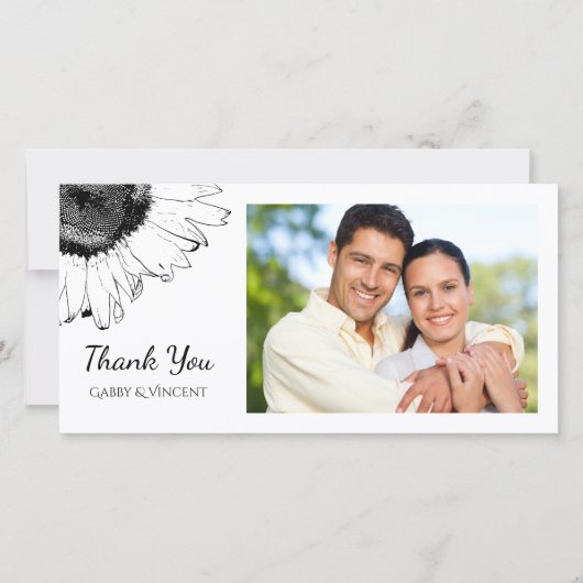 白黒ひまわり結婚の感謝 サンキューカード (正面)