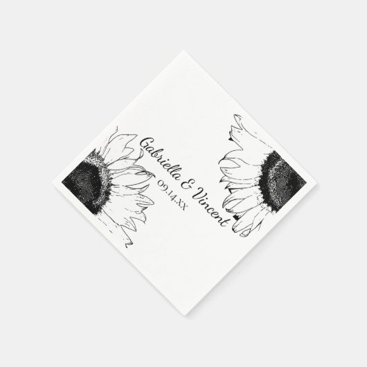 白黒ひまわり結婚の スタンダードカクテルナプキン (角)