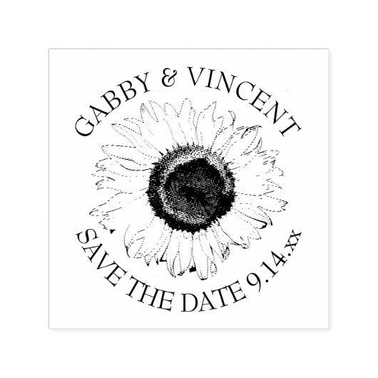 白黒ひまわり結婚式の日付を保存 セルフインキングスタンプ (デザイン)