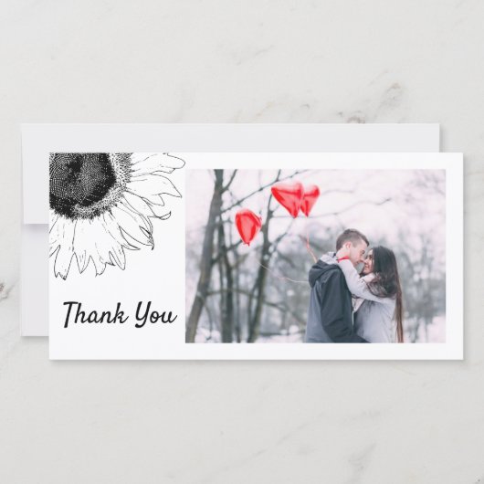 白黒ひまわりThanflower Thank You Photo Card サンキューカード (正面)