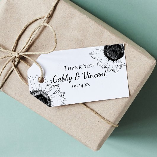 白黒ひま結婚フラワーズサンキューメッセージカード ギフトタグ