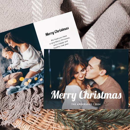 白黒ぼほ | 2枚の写真メリークリスマス シーズンカード