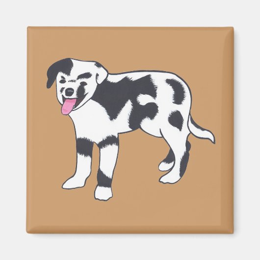 白黒まだら模様の犬の磁石 マグネット (正面)