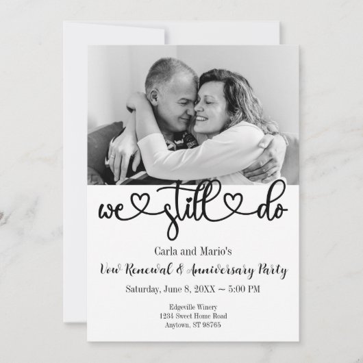 白黒まだ誓いの更新/記念日を行う 招待状 (正面)