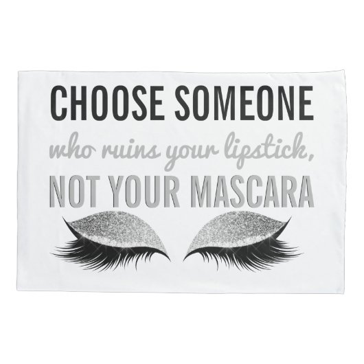 白黒まつげの化粧の感動的な引用文 枕カバー (裏面)