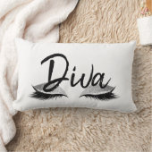 白黒まつげの化粧の花型女性歌手のモダン ランバークッション (ブランケット)