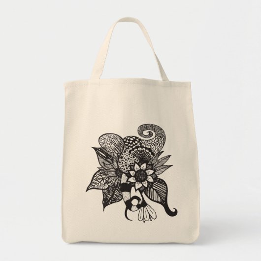 白黒もつれ花手のスケッチ トートバッグ (正面)