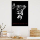 白黒やる気を起こさせるは決して与えバスケットボール ポスター (キッチン)