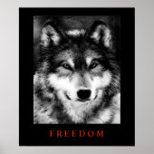 白黒やる気を起こさせるフリーダムウルフポスタープリント ポスター (正面)