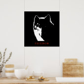 白黒やる気を起こさせるフリーダムウルフポスター ポスター (キッチン)