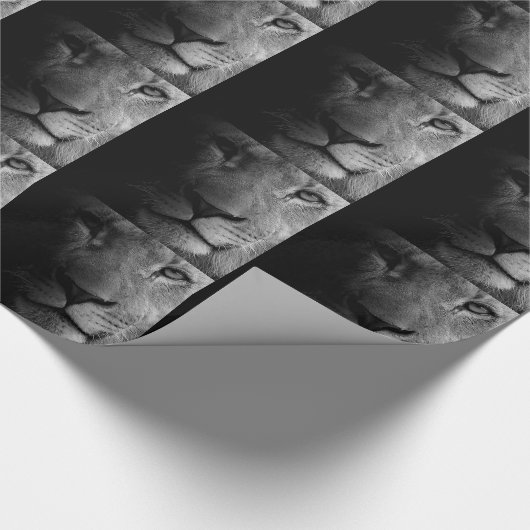 白黒やる気を起こさせるリーダーシップライオンポートレート ラッピングペーパー (角)