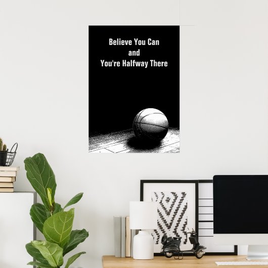 白黒やる気を起こさせる引用文バスケットボールポスター ポスター (ホームオフィス)