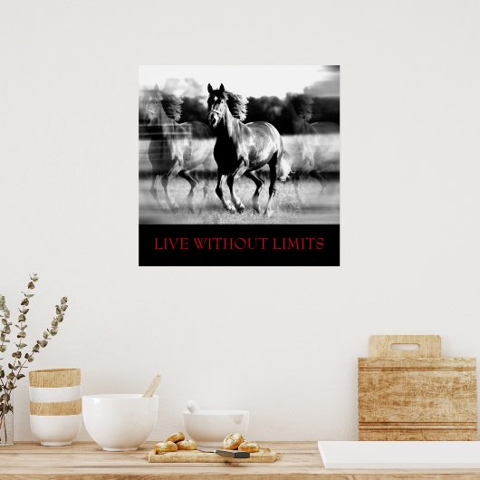白黒やる気を起こさせる馬は限界なく生きる ポスター (キッチン)