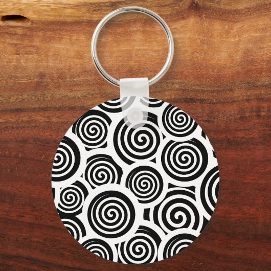 白黒らせん状ベクトルパターン キーホルダー (正面)