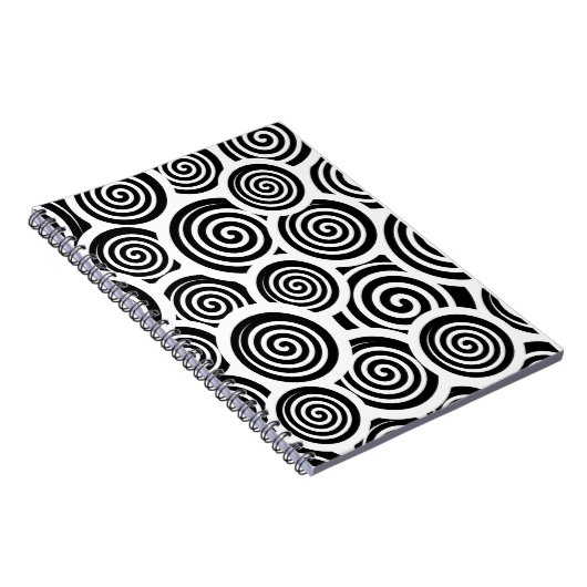 白黒らせん状ベクトルパターン ノートブック (右側)