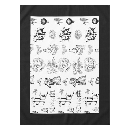 白黒をテーマにしたフランスのトワレのテーブルクロス テーブルクロス (正面)