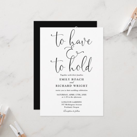 白黒を抱え結婚る 招待状 (正面/裏面インサイチュ)