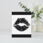 白黒アイコンキス唇スマイル女性化粧 ポストカード (スタンド正面)