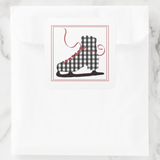 白黒アイススケートクリスマスステッカー スクエアシール (バッグ)