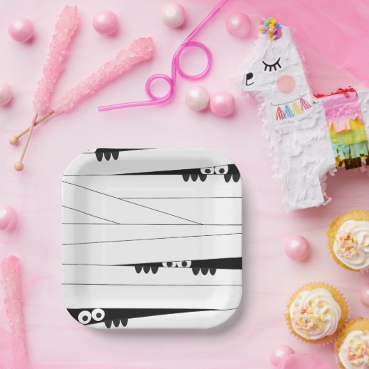 白黒アイピーキングミイラのハロウィーン ペーパープレート (パーティー)