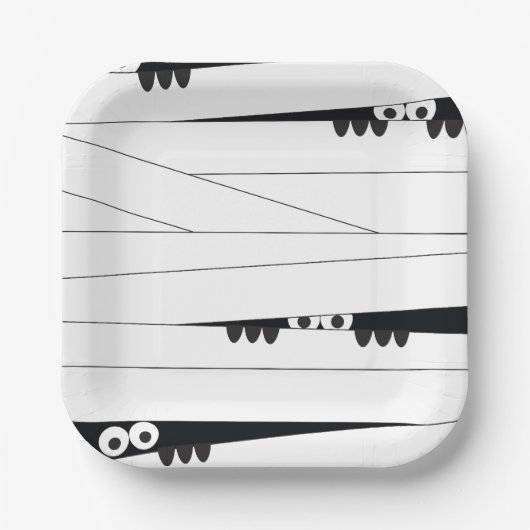 白黒アイピーキングミイラのハロウィーン ペーパープレート (正面)