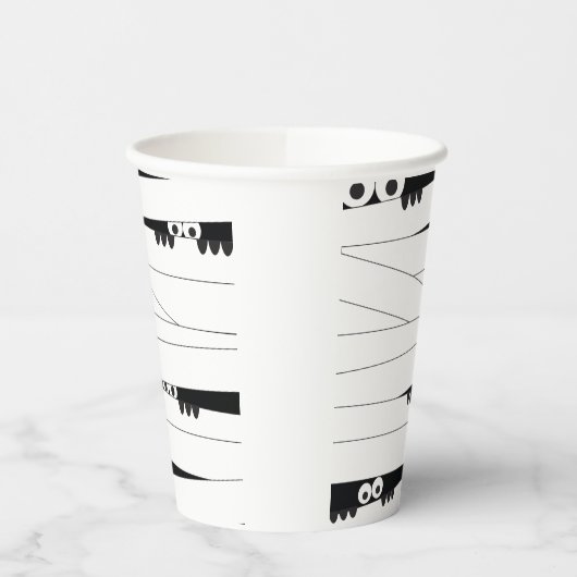 白黒アイピーキングミイラのハロウィーン 紙コップ (左)