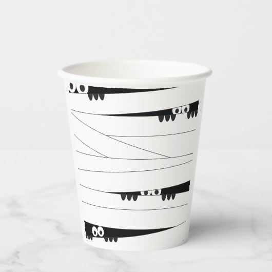 白黒アイピーキングミイラのハロウィーン 紙コップ (正面)