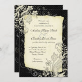 白黒アイボリーフローラ結婚式招待状 招待状 (正面/裏面)