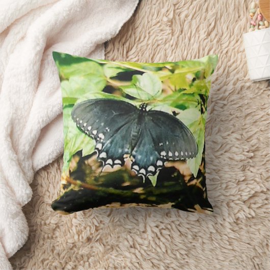 白黒アゲハチョウバタフライフォトピロー クッション (ブランケット)
