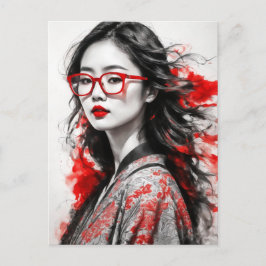 白黒アジア女性女性スケッチ ポストカード